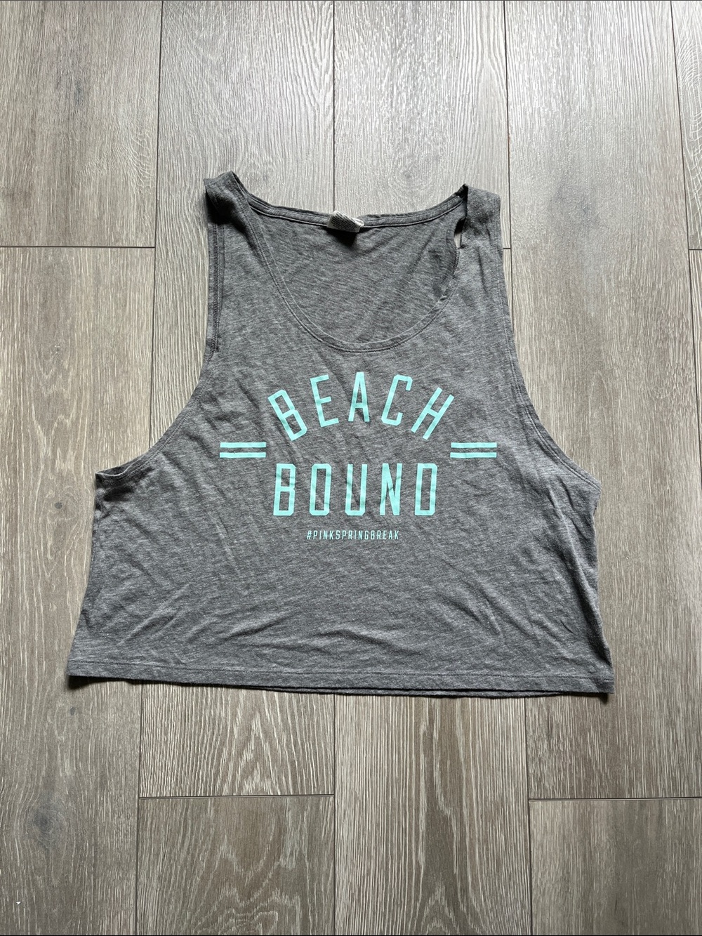 PINK Victoria's Secret Gray Crop Tank with Mint 'Beach Bound' Graphic